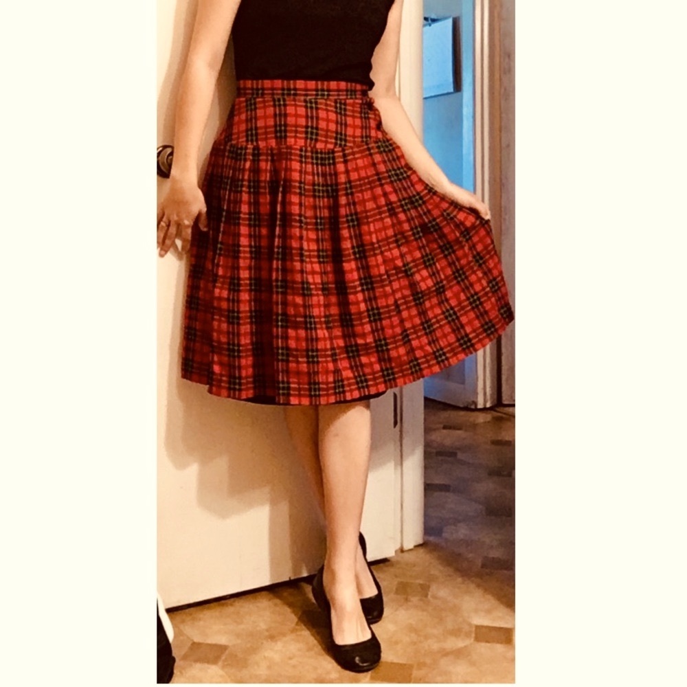 TRUE VINTAGE/Retro Dark Academia Red Plaid/Tartan Skirt - Picture 2 of 11
